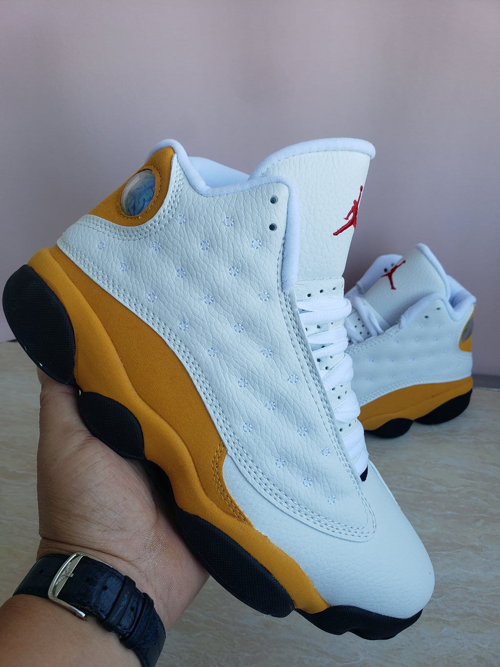 Air Jordan 13 White and Yellow Basketball Sneakers