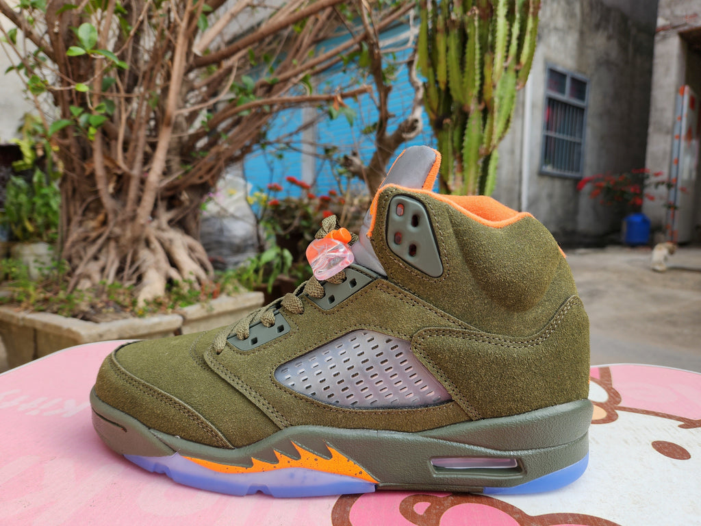 Jordan 5 Olive Green and Orange High-Top Sneakers
