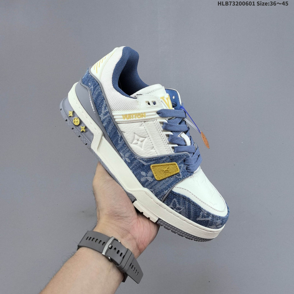 Louis Vuitton Blue Denim-Pattern Low-Top Sneakers