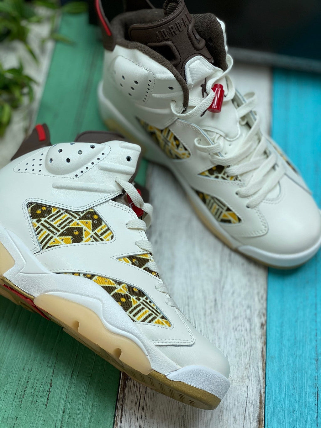 Air Jordan 6 Quai 54 Sneakers in Sail and Brown