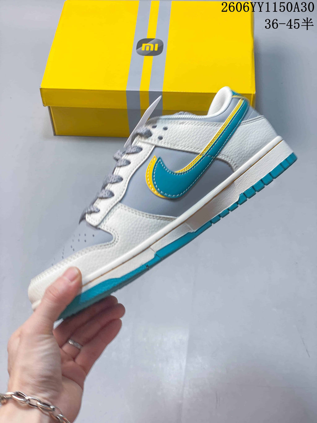 Nike SB Dunk Low Sneakers White Gray Turquoise Yellow