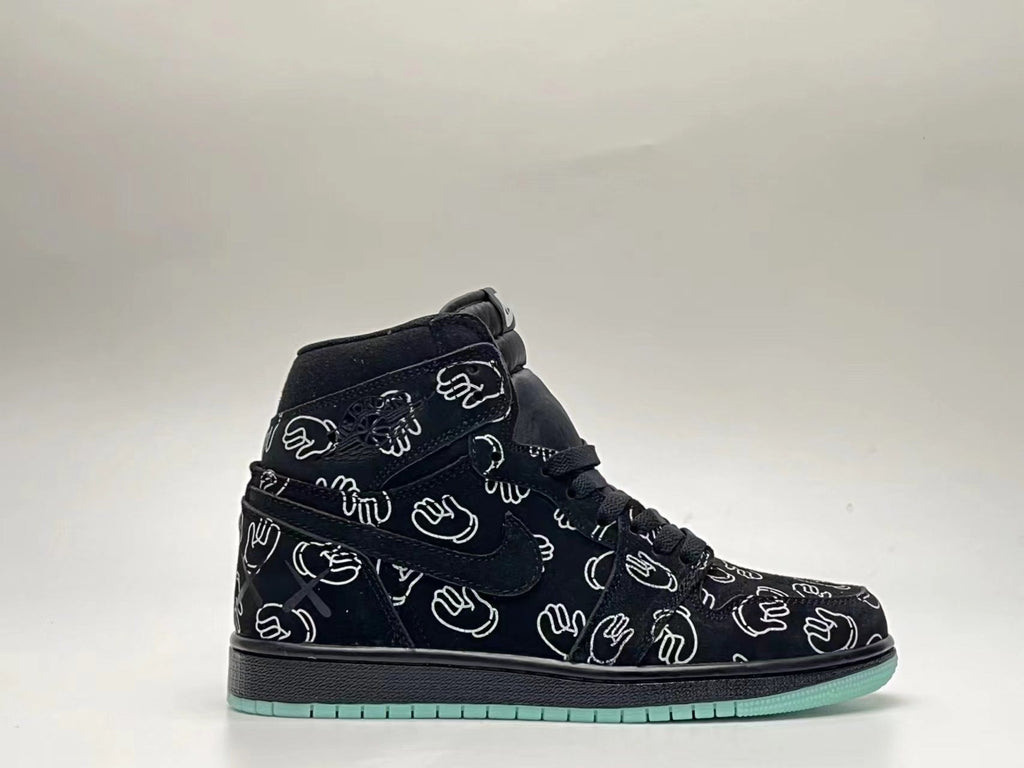 Jordan 1 High Black Patterned Sneakers with Mint Sole