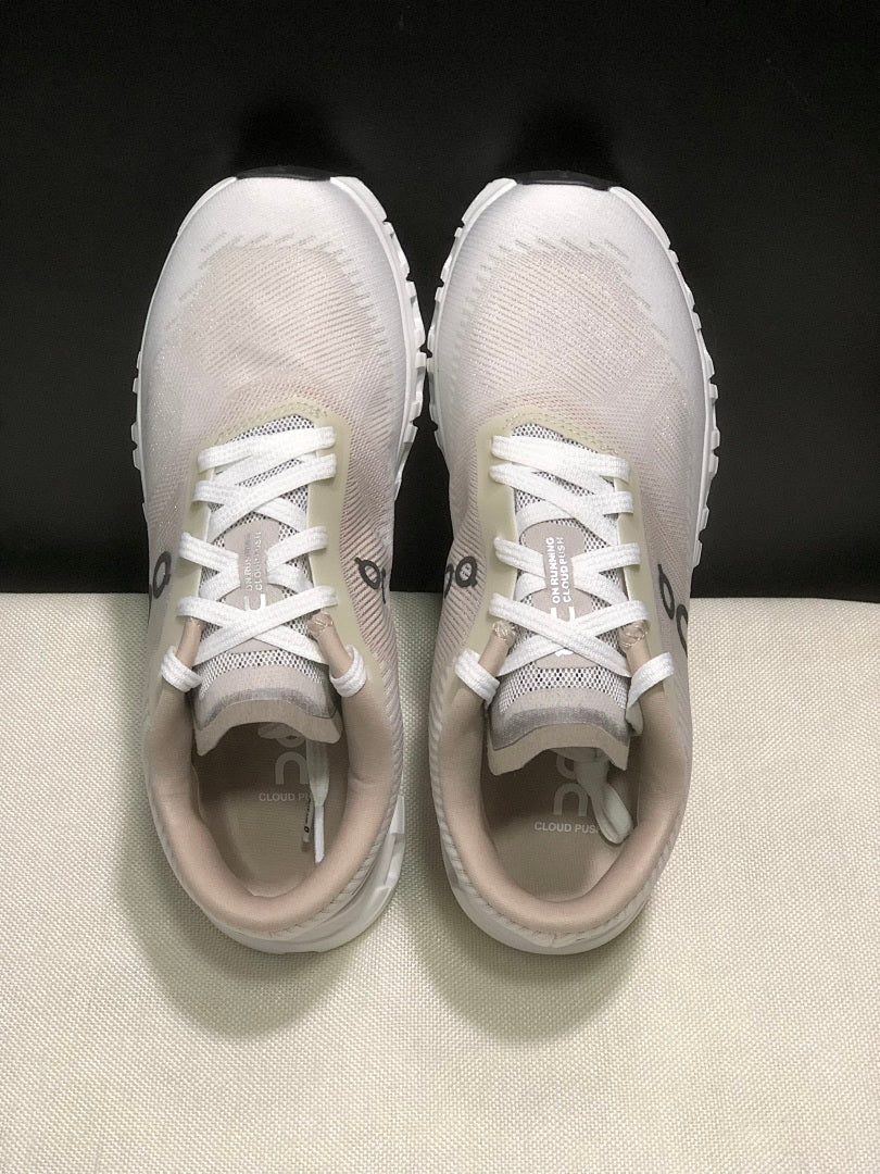 On Cloud 6 Push Sneakers in White and Beige