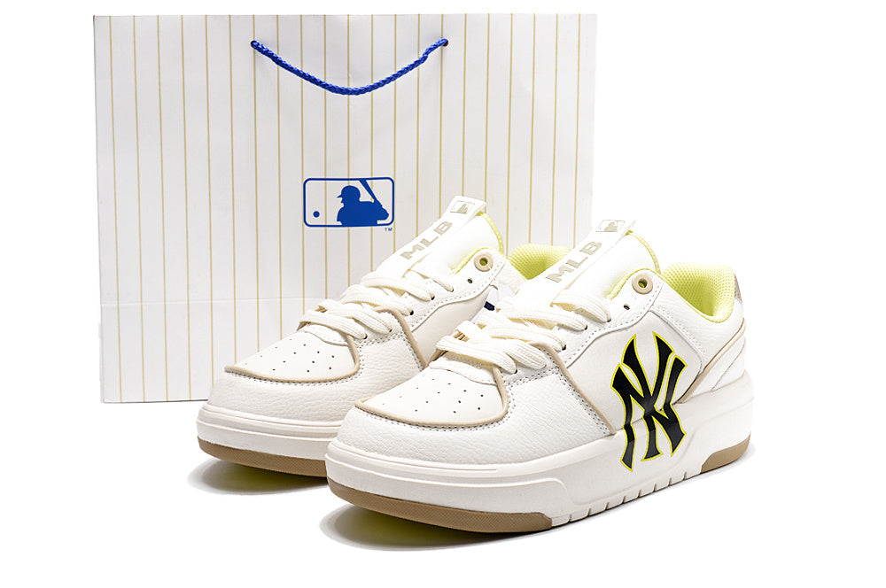 MLB Chunky Low-Top Sneakers in White and Neon Yellow