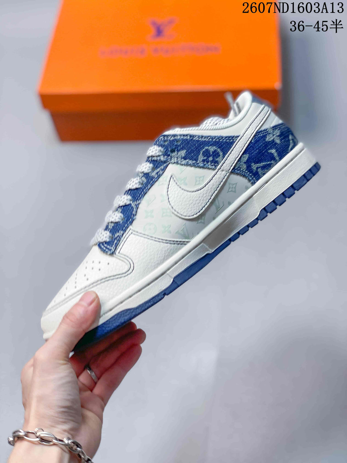 Nike SB Dunk Low LV Monogram Print Sneakers Blue White