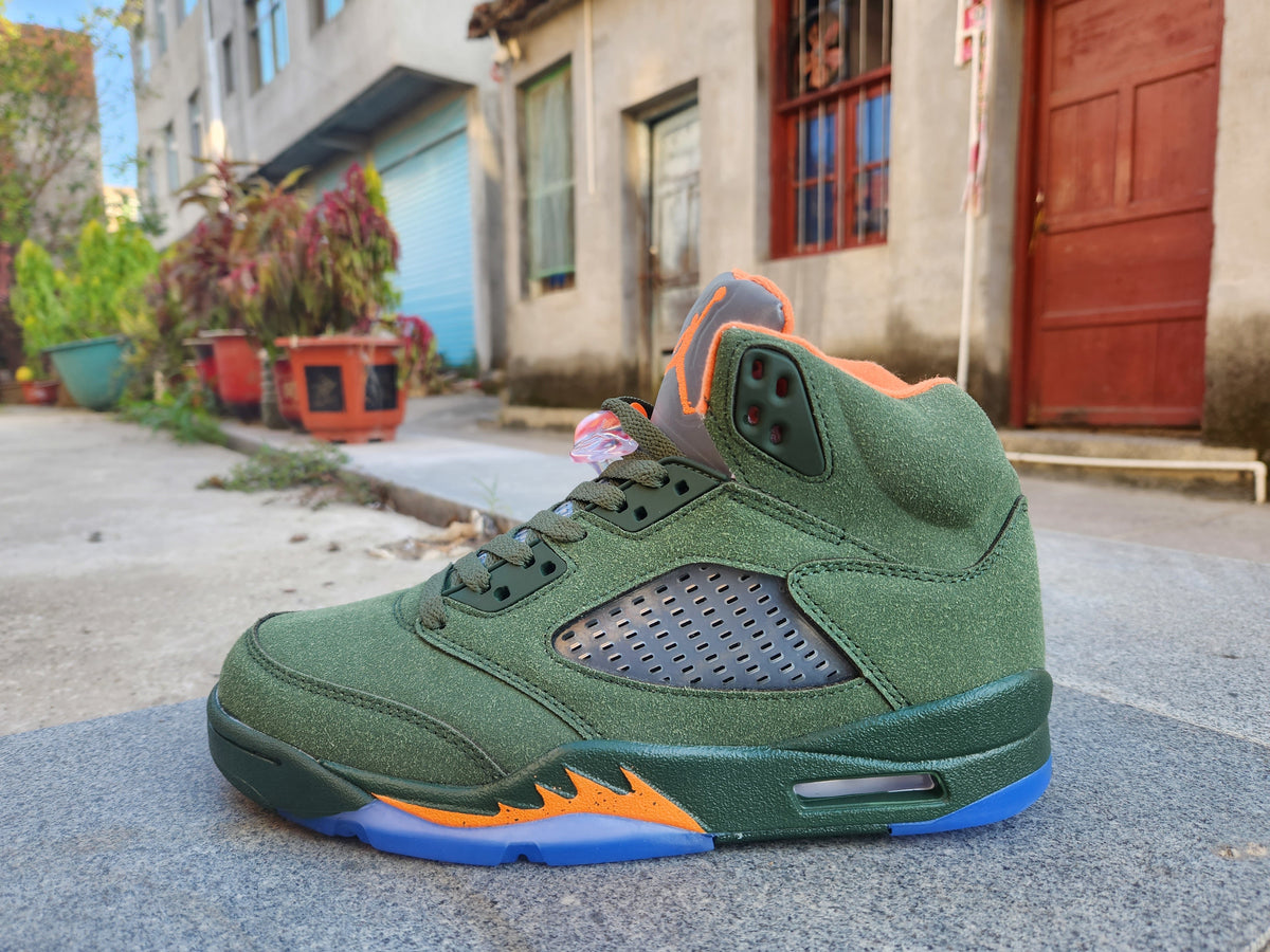 Air Jordan 5 High-Top Sneakers Green and Orange