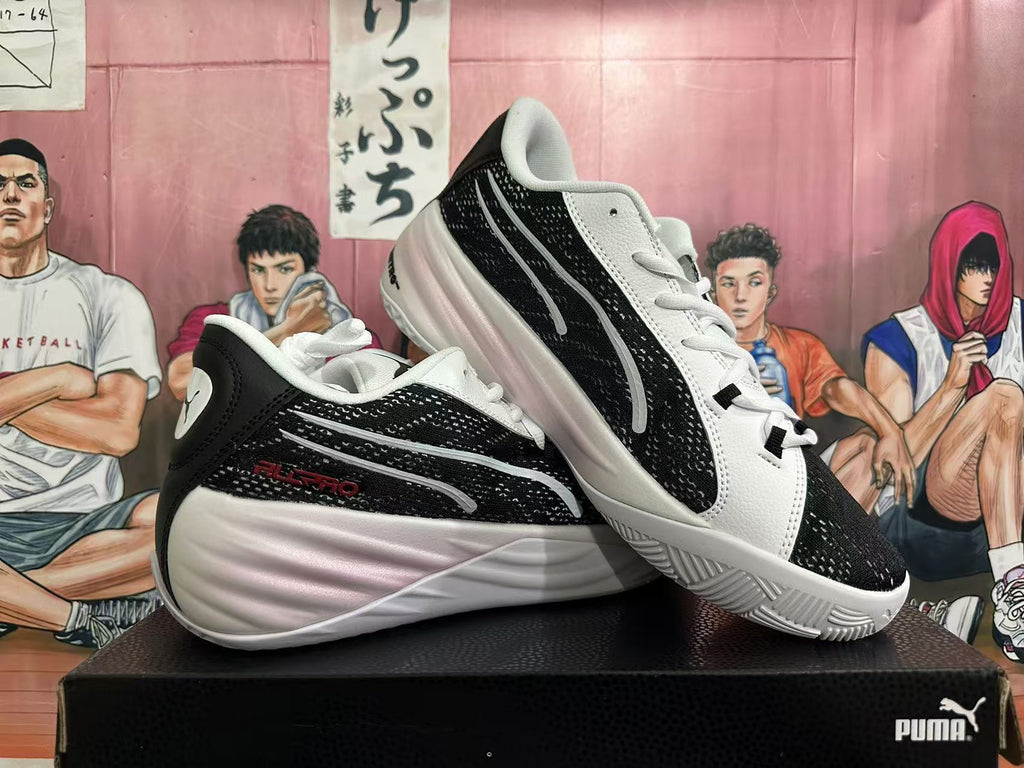PUMA Basketball Shoes, White, Black and Red