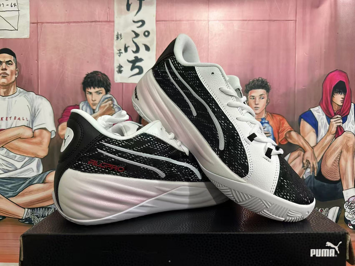 PUMA Basketball Shoes, White, Black and Red