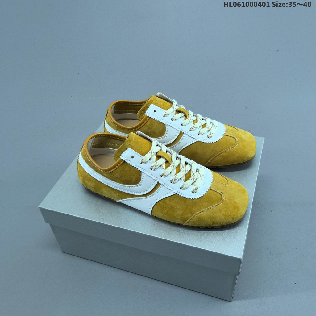 GG Women's Yellow and White Suede-Style Lace-Up Sneakers