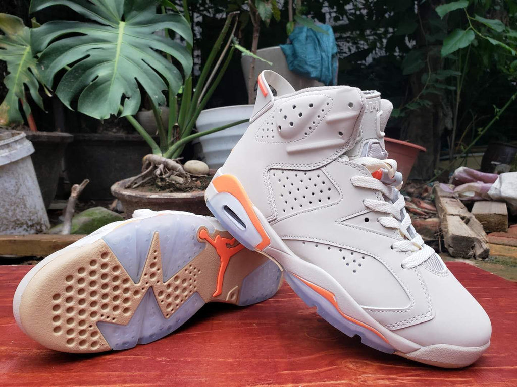 Jordan 6 High-Top Sneakers in Grey and Orange