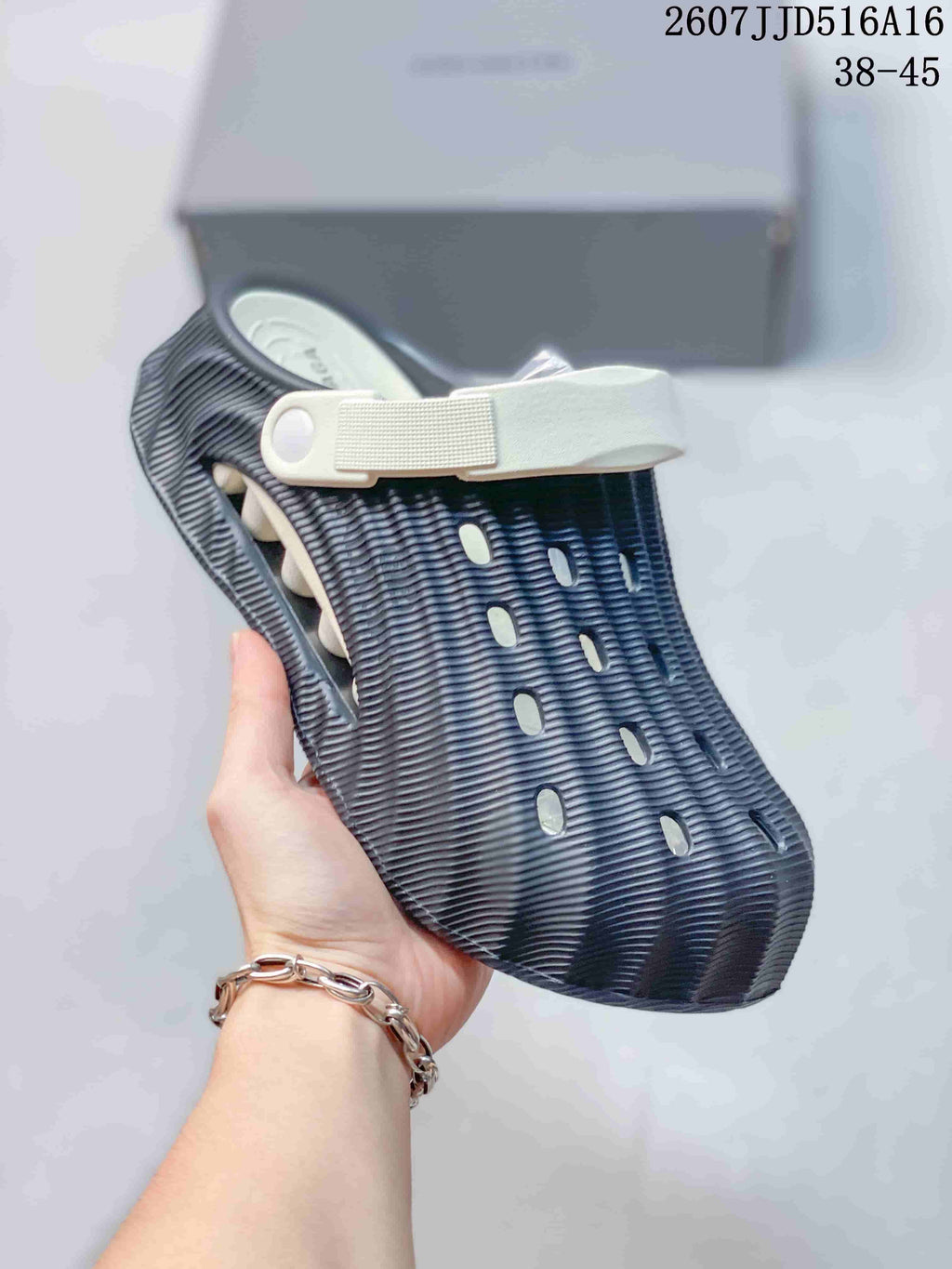 Balenciaga Logo Clogs White and Navy 2607JJD516A16