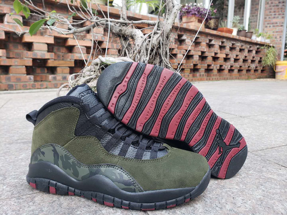 Air Jordan 10 High-Top Sneakers in Olive Camo