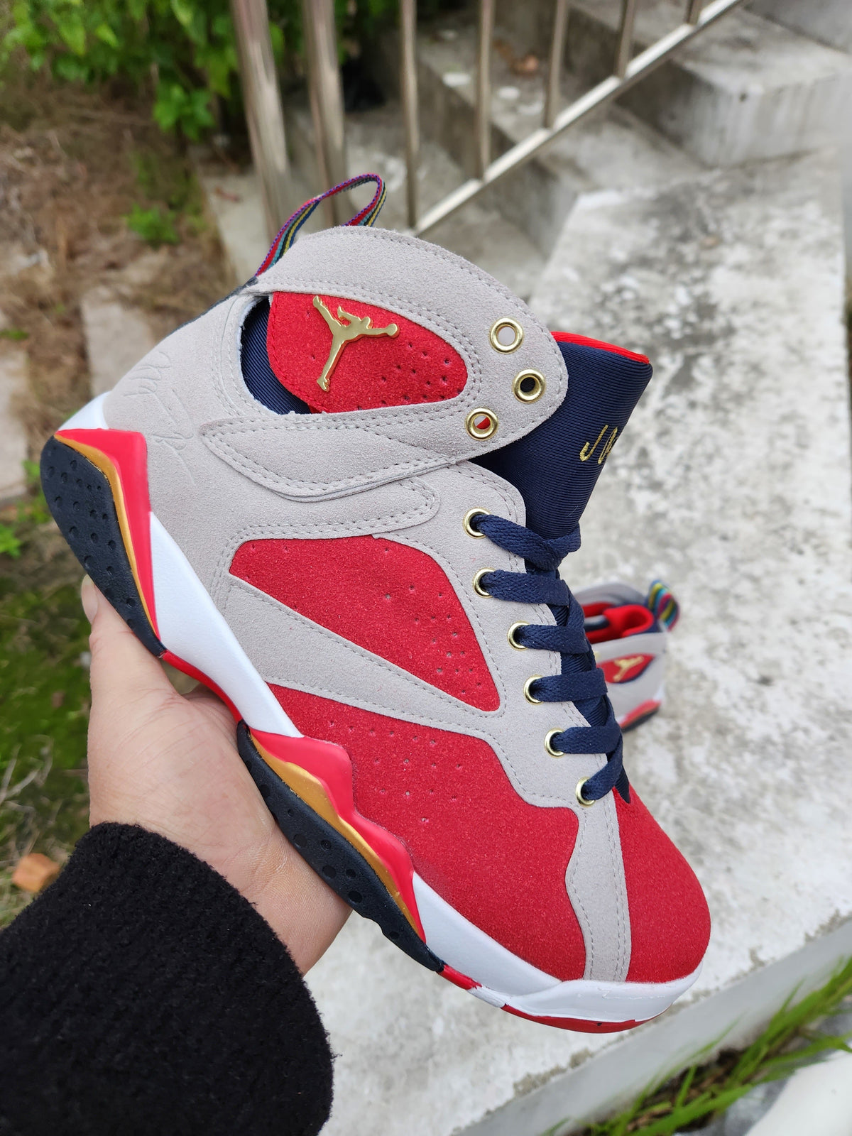 Trophy Room x Air Jordan 7 Sneakers in Grey, Red and Gold