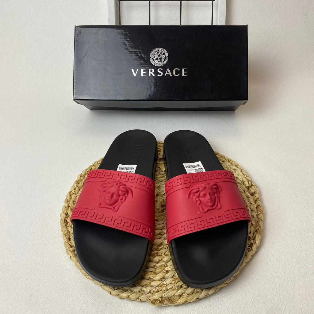 Versace Medusa Slide Sandals with Greek Key Detail