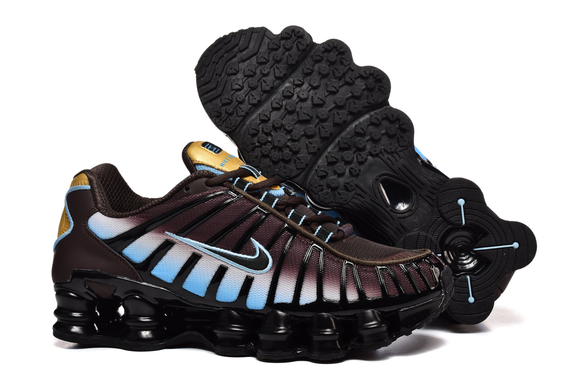 Nike Shox TL Sneakers in Dark Brown, Blue and Gold