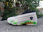 Jordan 14 Mid Sneakers in Gray, Green and Gold