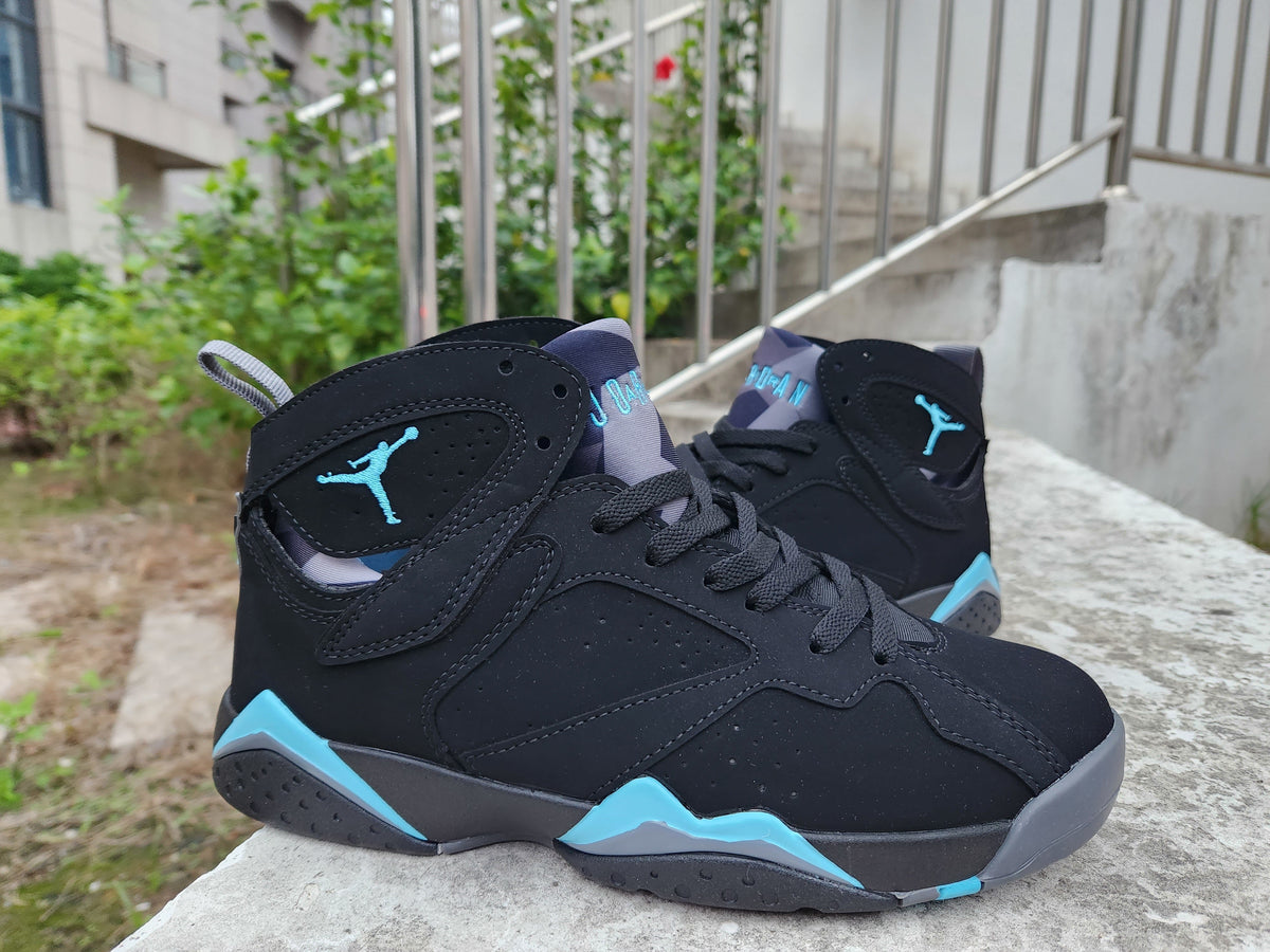 Jordan 7 High-Top Sneakers in Blue, Black and Red