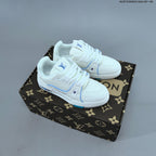 Louis Vuitton White Low-Top Sneakers with Blue Accents