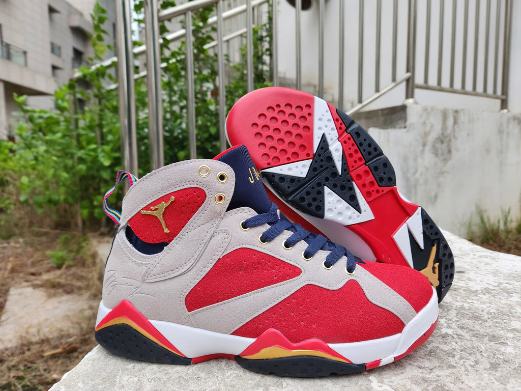 Trophy Room x Air Jordan 7 Sneakers in Gray, Red and Gold