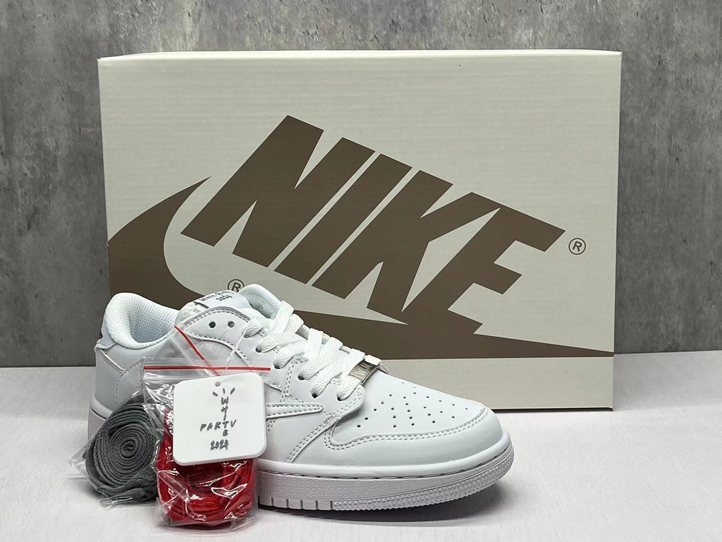Jordan 1 Low White Sneaker with Swoosh Detail