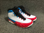 Jordan 9 Retro White, Red and Blue High-Top Sneakers