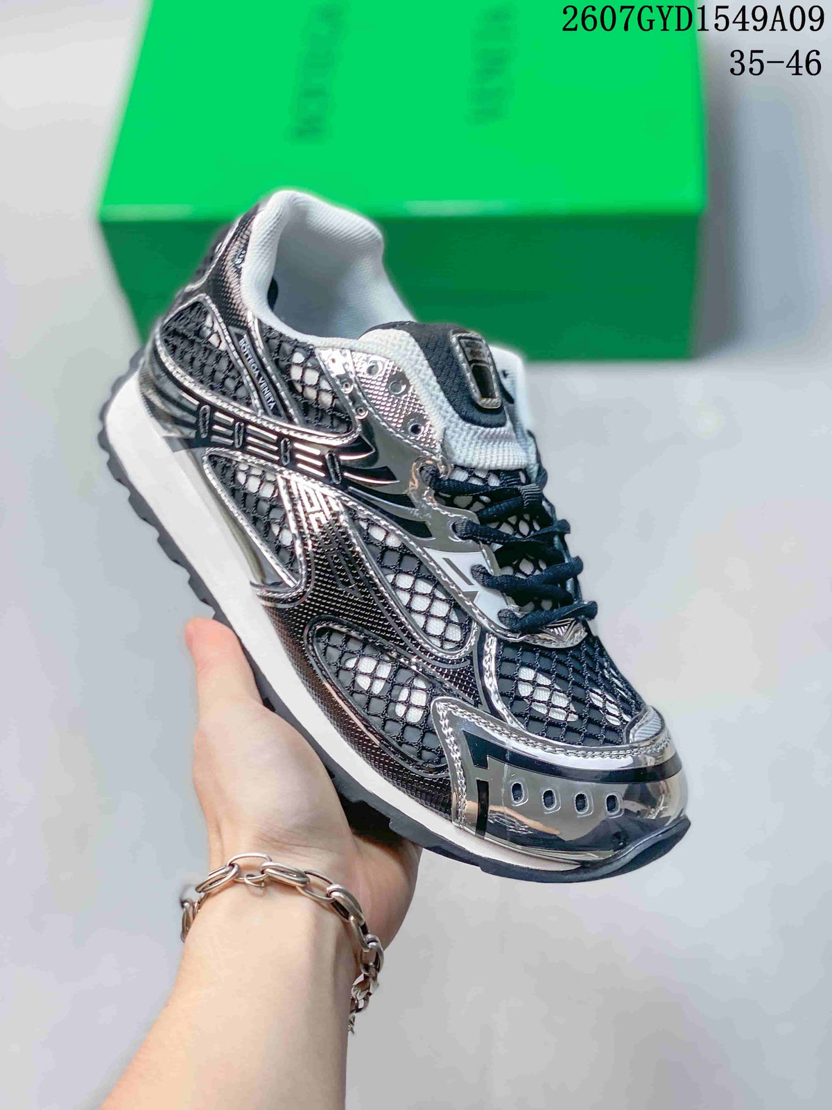 Bottega Veneta Orbit Low-Top Sneakers Black Silver 07GYD1549A09