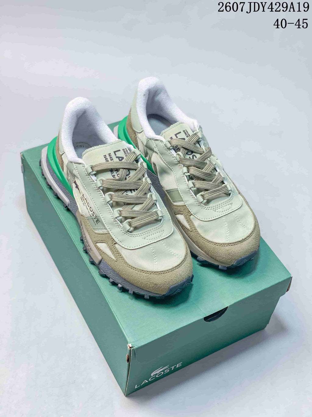 Lacoste Low-Top Lace-Up Sneakers in Green and Khaki