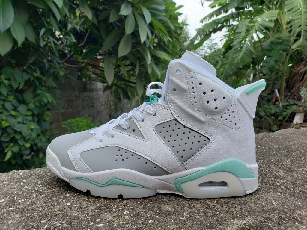 Jordan 6 High-Top Sneakers in White, Grey and Mint