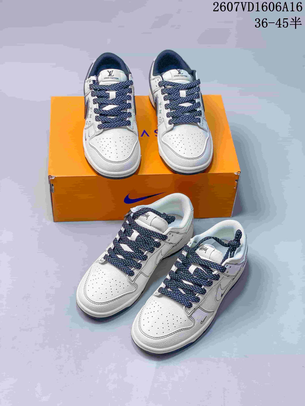 Nike SB Dunk Low White Gray Monogram-Style Sneakers