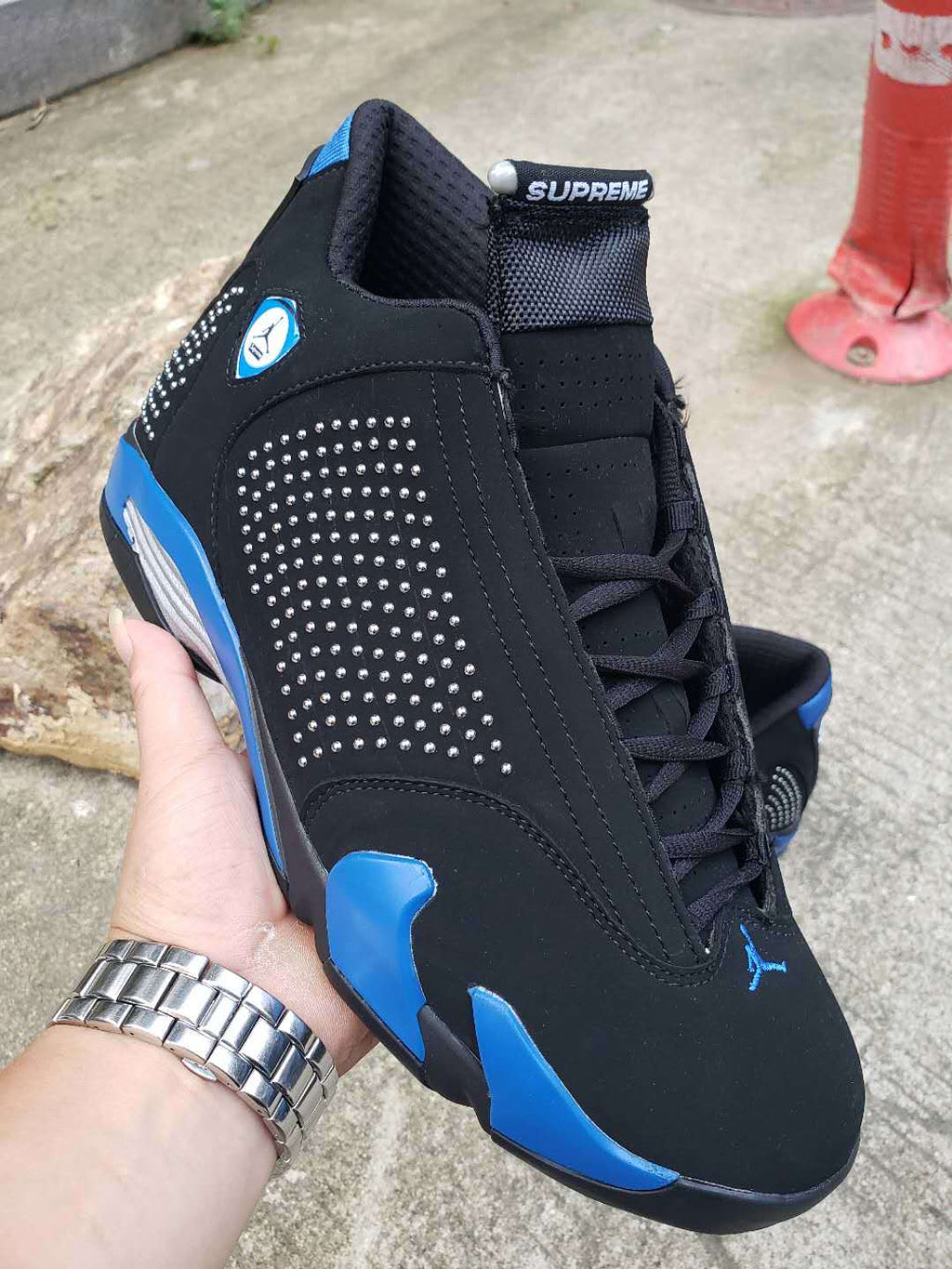 Air Jordan 14 Supreme-Style Sneakers in Black and Blue