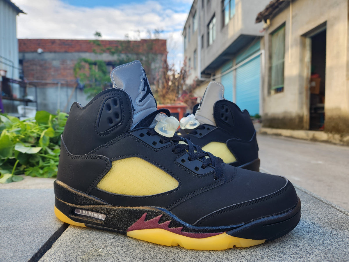 Air Jordan 5 High-Top Sneakers in Black and Yellow