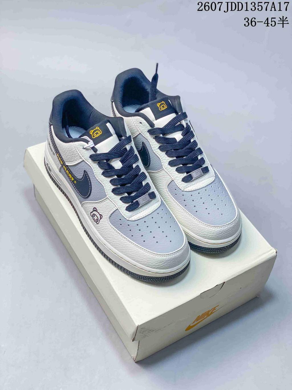 Nike Air Force 1 '07 Low White Navy Gray Sneakers 2607JDD1357A17