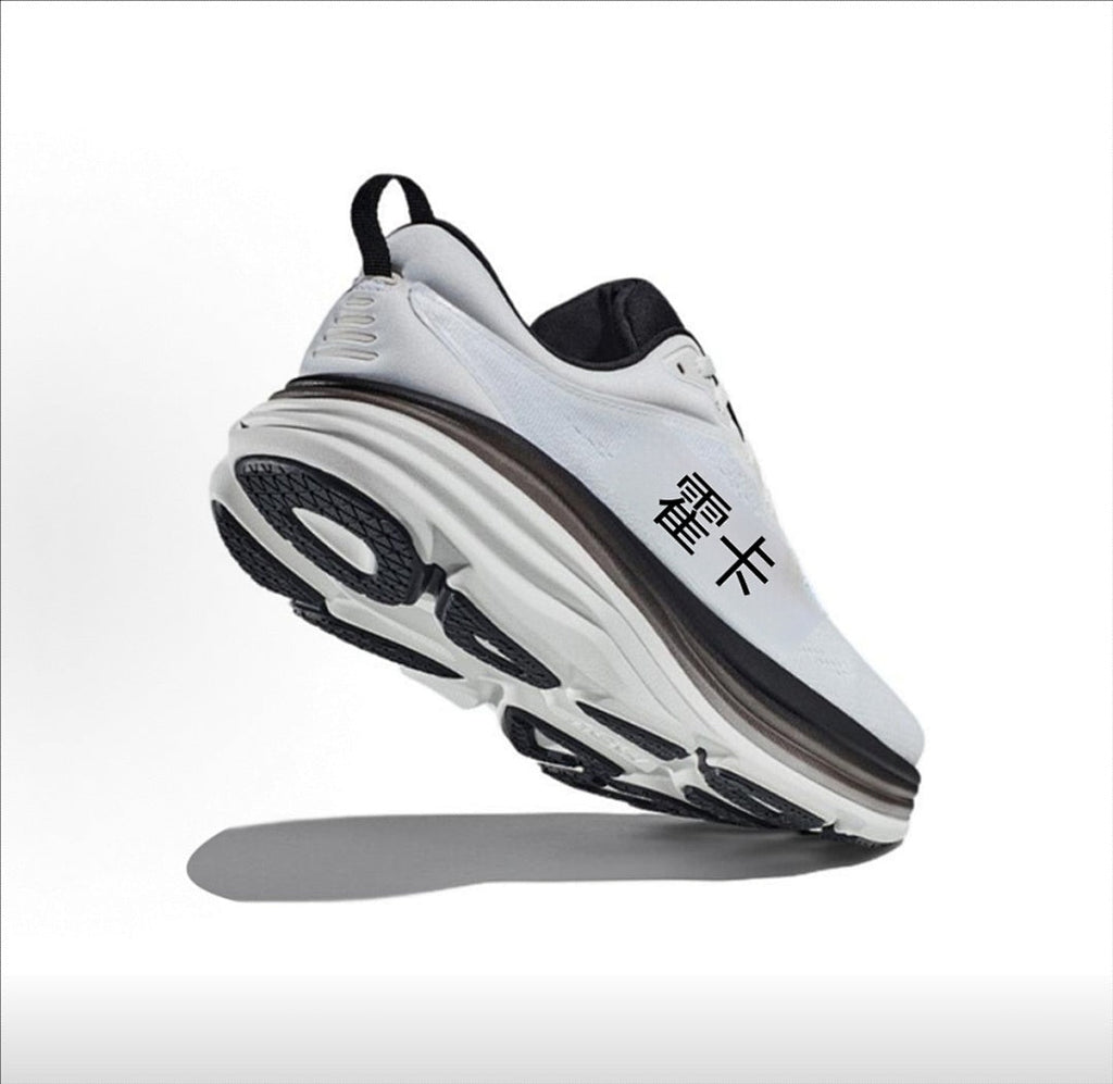 HOKA Bondi 8 White and Black Running Shoes