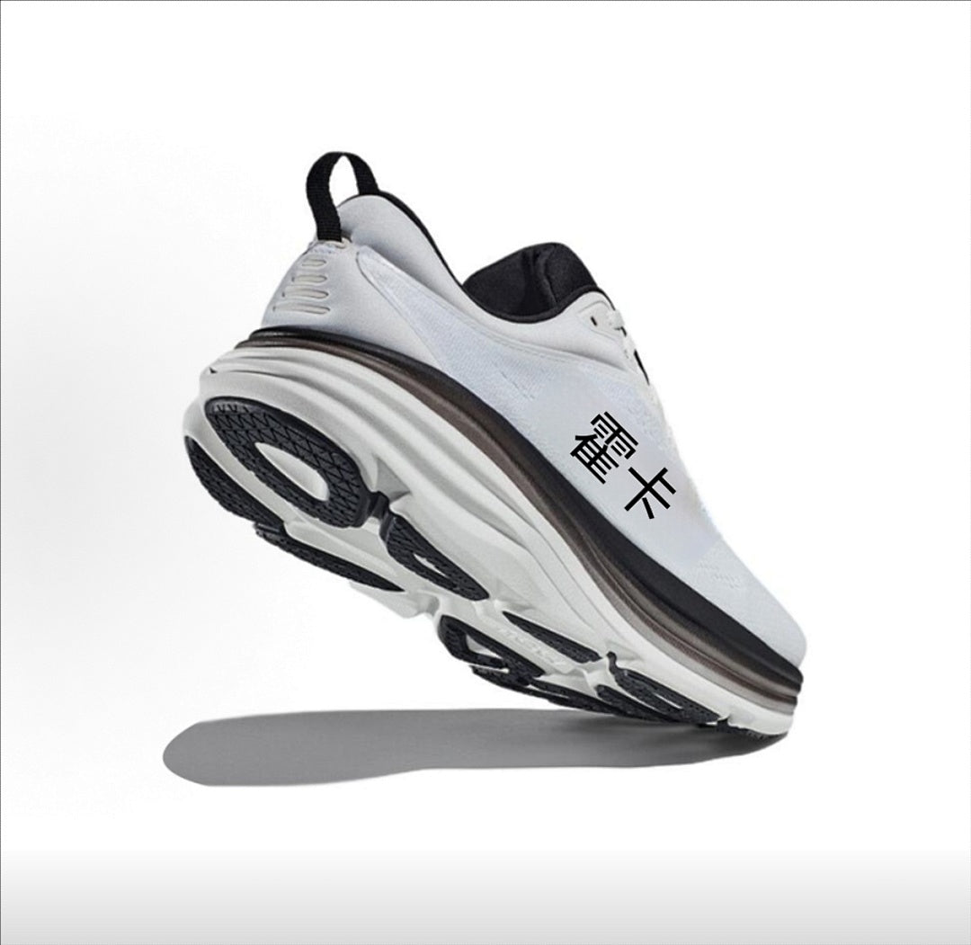 HOKA Bondi 8 White and Black Running Shoes