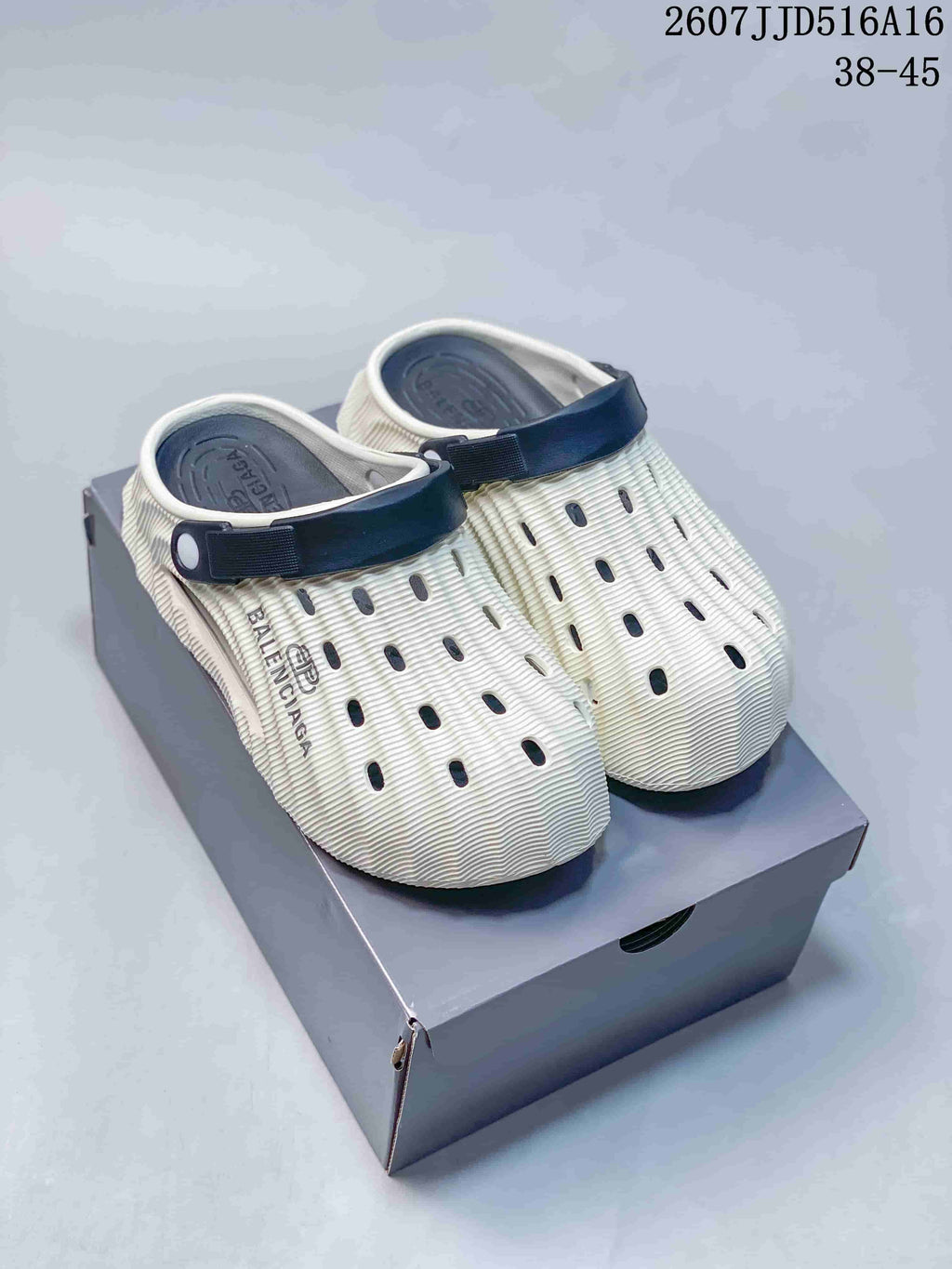 Balenciaga Logo Clogs White and Navy 2607JJD516A16