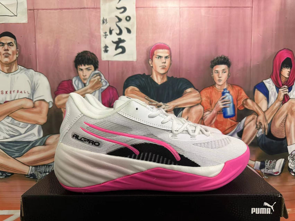 PUMA All-Pro Basketball Shoes White Black Pink