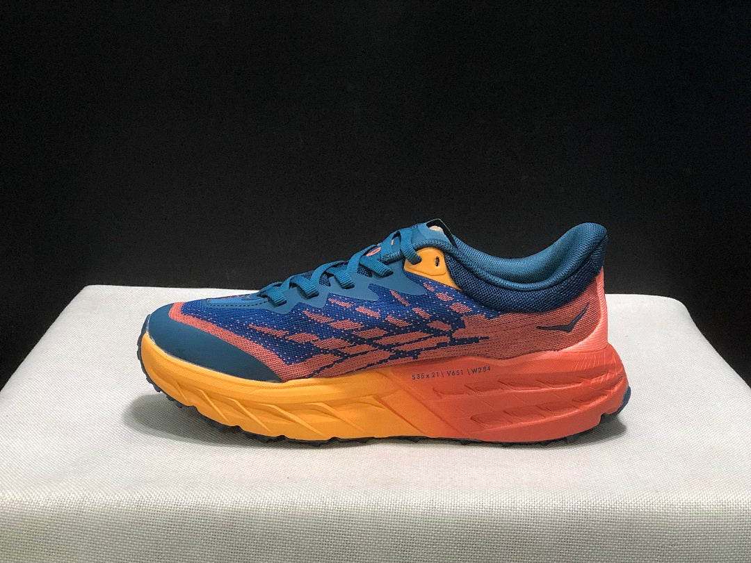 HOKA Speedgoat 5 Trail Running Shoes, Blue and Orange