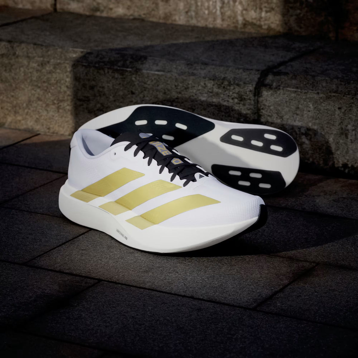 Men's Adidas Adizero Evo SL Woven - Cloud White/Matte Gold/Core Black