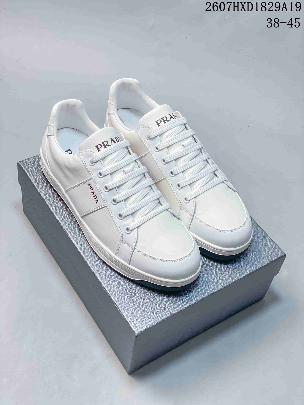 Prada Downtown White Leather Low-Top Sneakers 2607HXD1829A19