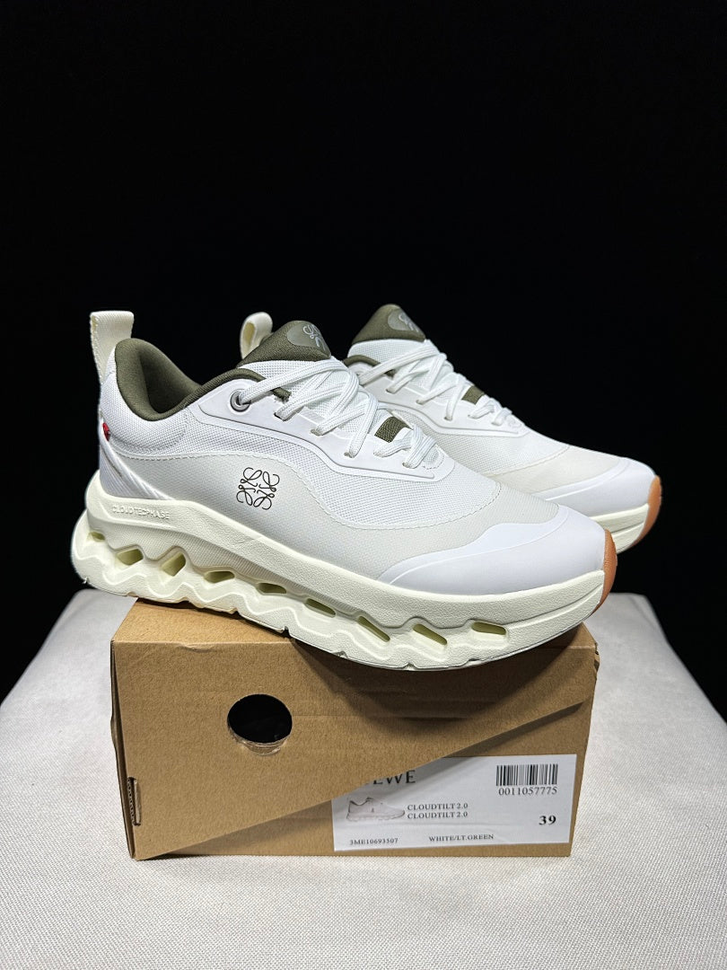 On x Loewe Cloudtilt 2.0 Sneakers, White and Light Green
