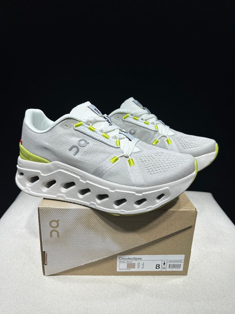 On Cloudeclipse White Green Running Sneakers