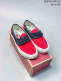 Vans Slip-On Sneakers in Red/Navy and Checkerboard