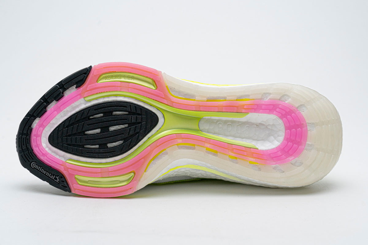 adidas UltraBoost 21 Running Shoes, White and Volt FY1214