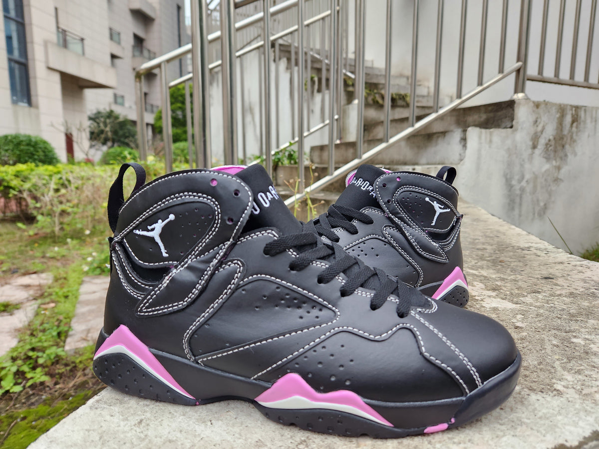 Jordan 7 High-Top Sneakers in Black, White and Pink
