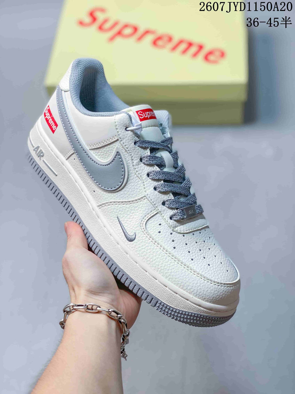 Nike Air Force 1 '07 Low White Grey Supreme Logo Sneakers