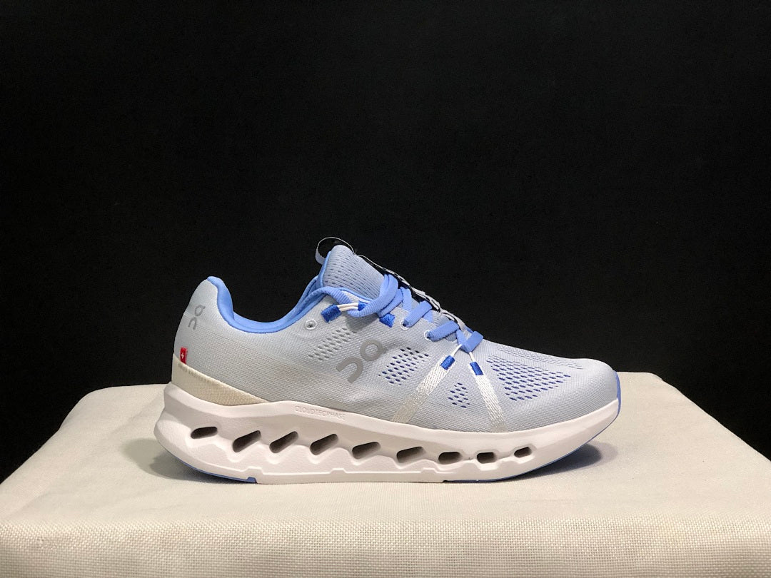 On Cloudsurfer Running Shoes, Heather White and Blue