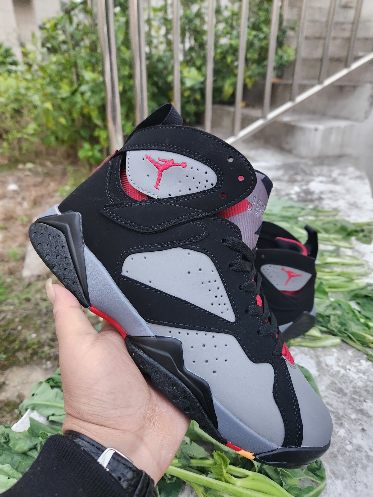 Air Jordan 7 Black Grey Red High-Top Sneakers