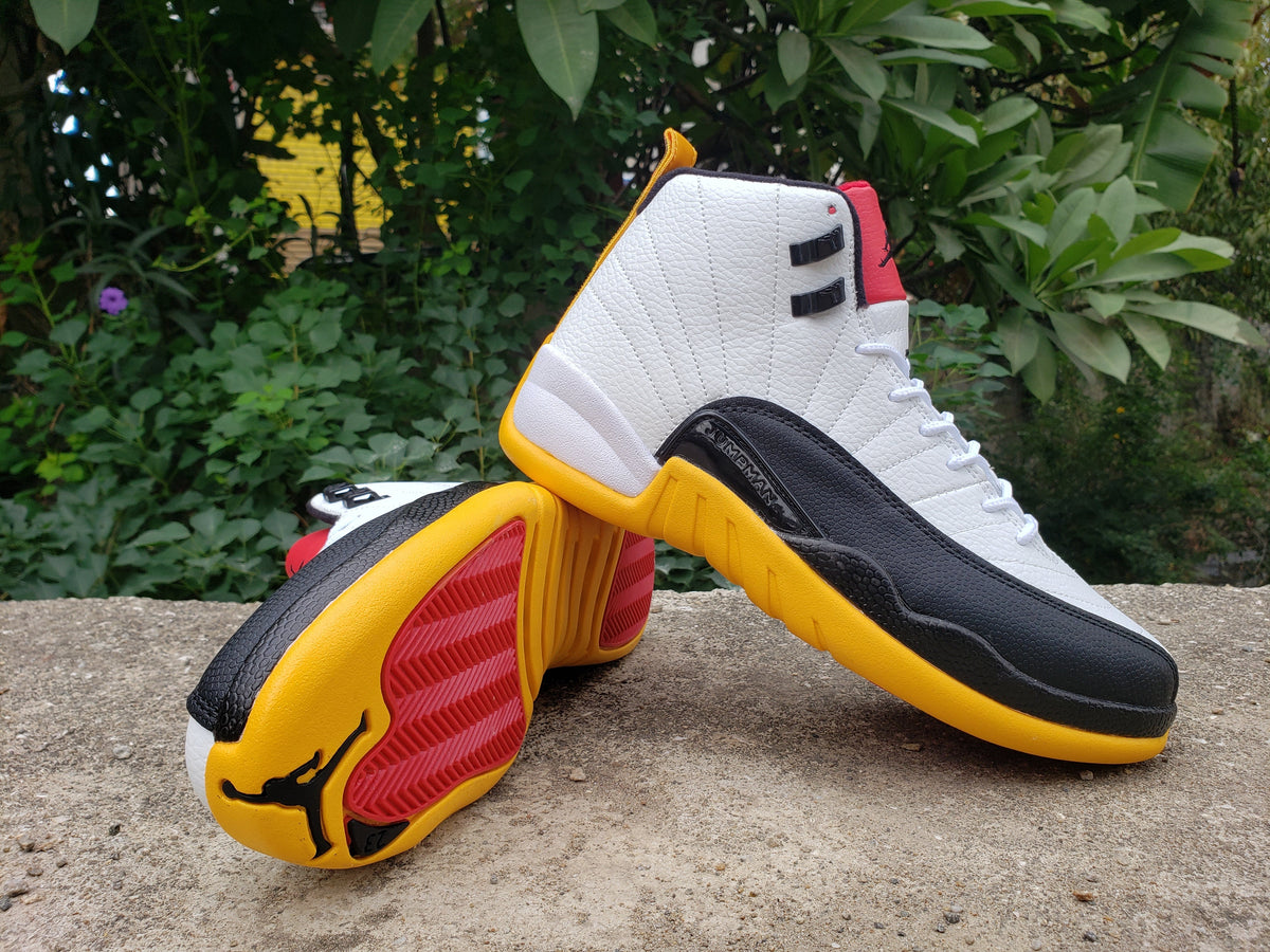 Air Jordan 12 White Black Yellow High-Top Sneakers