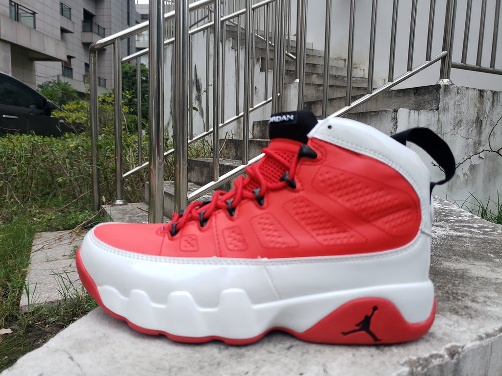 Jordan 9 High-Top Sneakers in Blue, White and Red