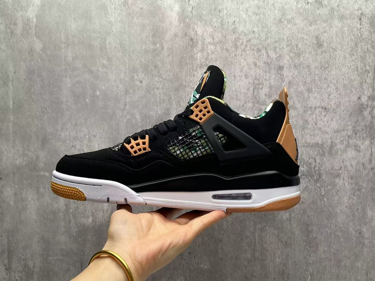 Jordan 4 Retro Sneakers in Black, Green and Tan